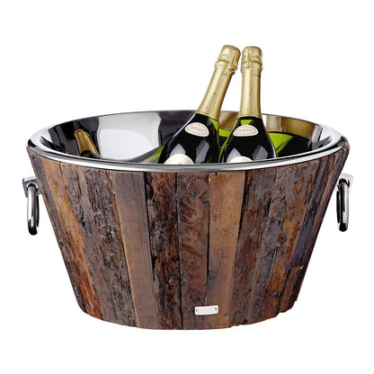 EDZARD champagnekoeler Montgomery, teak, roestvrij staal glanzend vernikkeld, ø 46 cm, H 24 cm, gewicht 7,5 kg