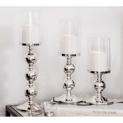 EDZARD kandelaar kandelaar Bamboe, elegant verzilverd, aanslagvrij, met glas, hoogte 28,5 cm