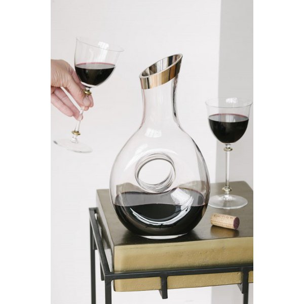 EDZARD karaf Gordon, mondgeblazen kristalglas met platina rand, hoogte 30 cm, inhoud 1,2 liter