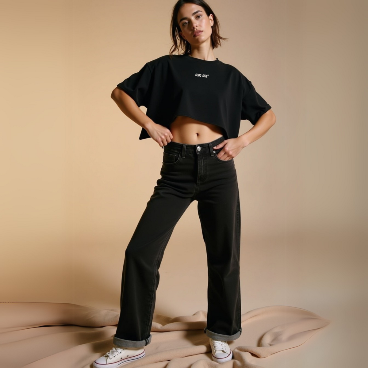 Statement Crop T-shirt "GOOD GIRL - SLECHTE GEWOONTEN" - Wit