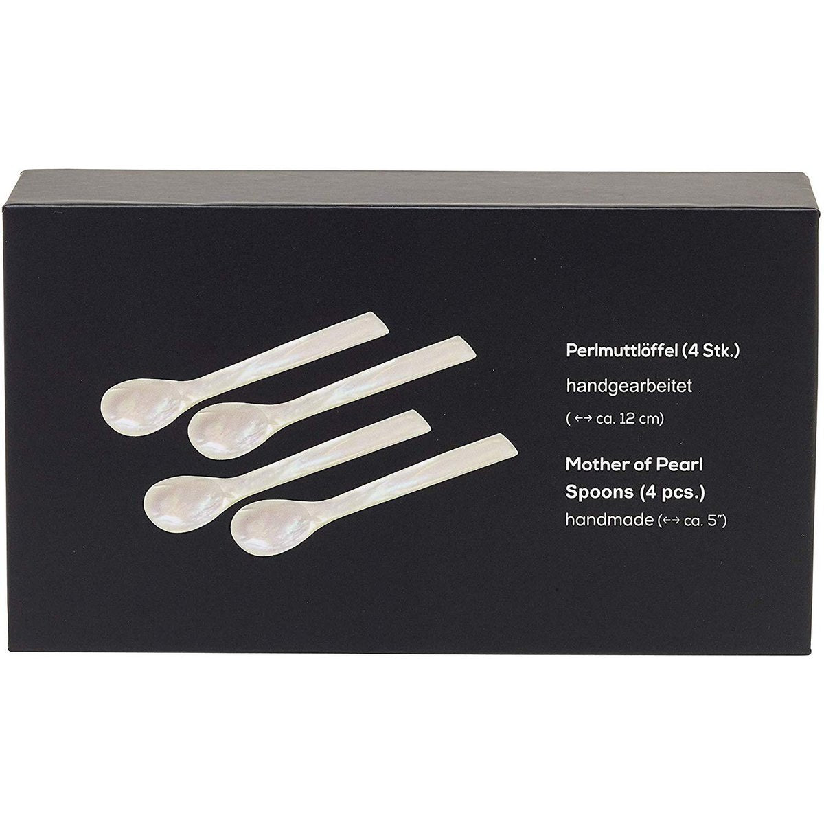 EDZARD set van 4 paarlemoeren lepels kaviaarlepels eierlepels, rechte hoeken, lengte 12 cm