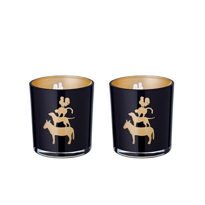 Set van 2 theelichtjes glazen stadsmuzikanten (hoogte 8 cm), zwart