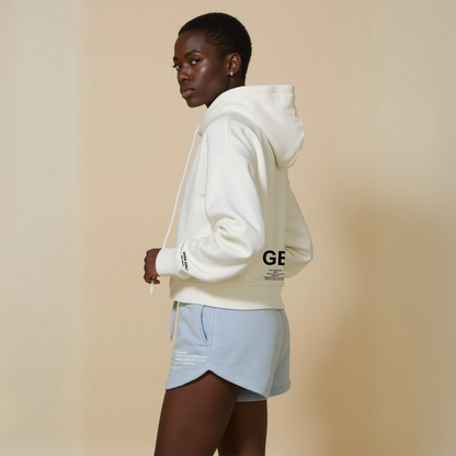 Crop hoodie met rits "GGBH" - Wit