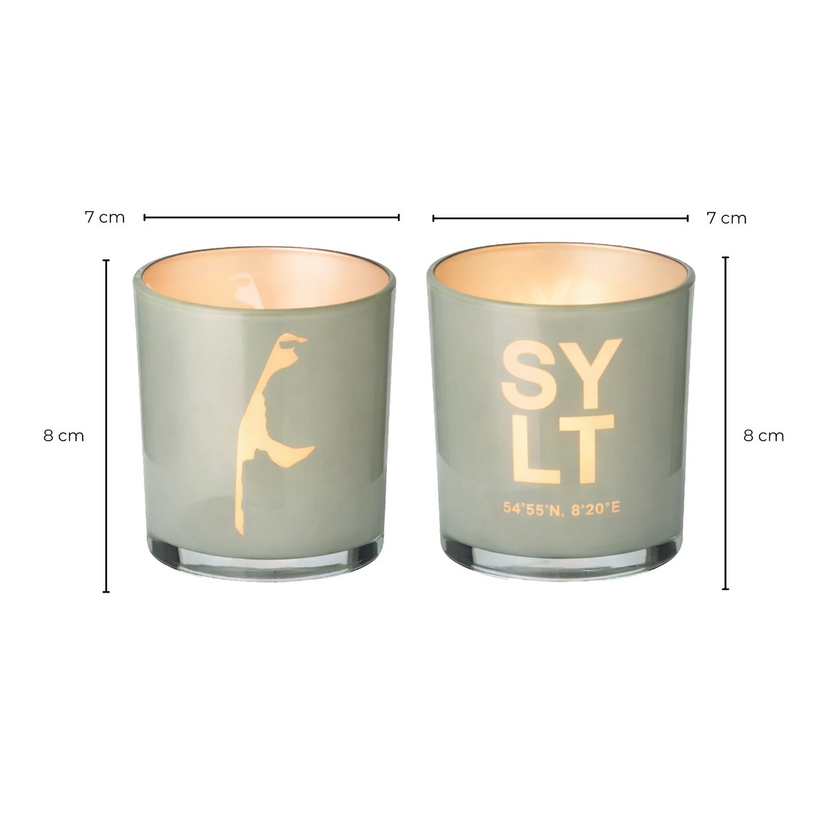Set van 2 Sylt theelichtglaasjes (hoogte 8 cm), grijs, Sylt-motief