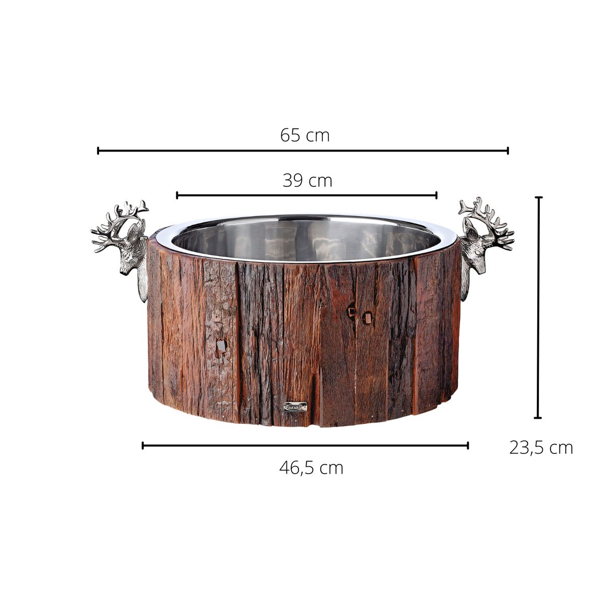EDZARD champagnekoeler Kennington, 2 hertenkoppen, hout, roestvrij staal glanzend vernikkeld, ø 46,5 cm, H 23,5 cm, 11 kg