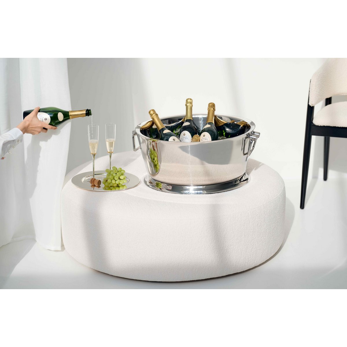 EDZARD Michigan champagnekoeler met handvatten, hoogglans gepolijst roestvrij staal, dubbelwandig, ø 53 cm, H 24 cm