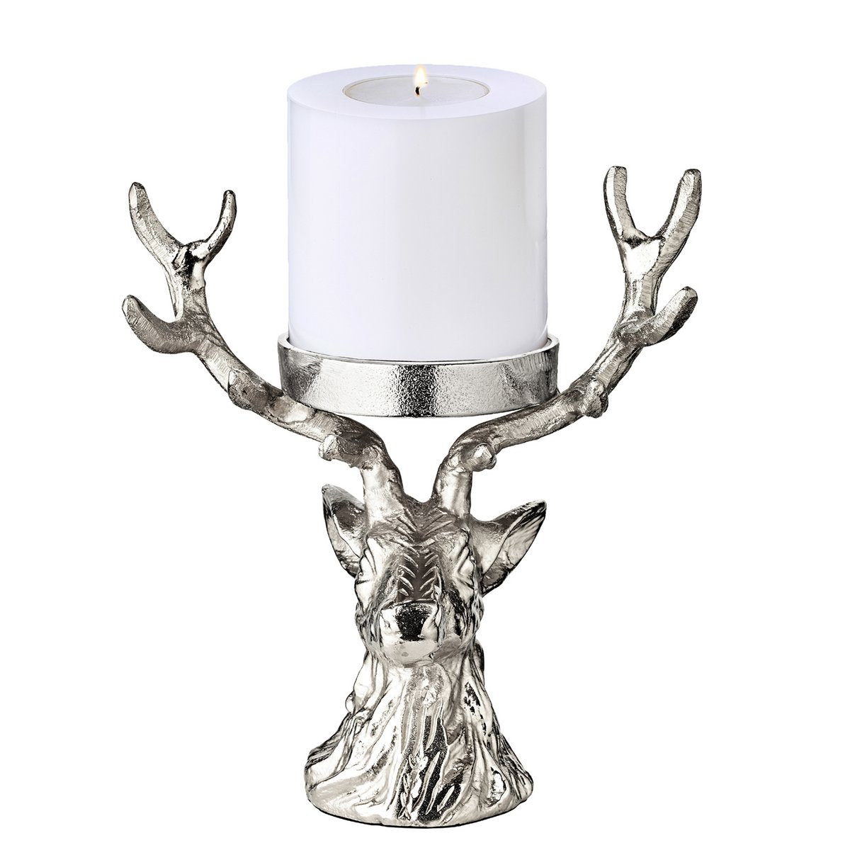EDZARD kandelaar hert, vernikkeld aluminium, hoogte 20 cm, voor stompkaars ø 6 cm