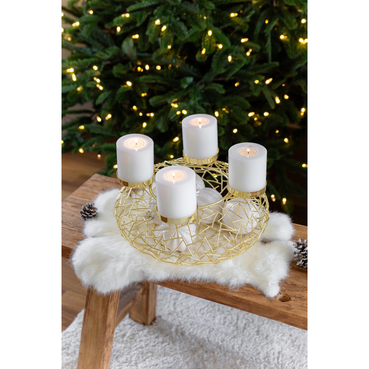EDZARD Adventskrans Milano, roestvrij staal, goud look, diameter 34 cm