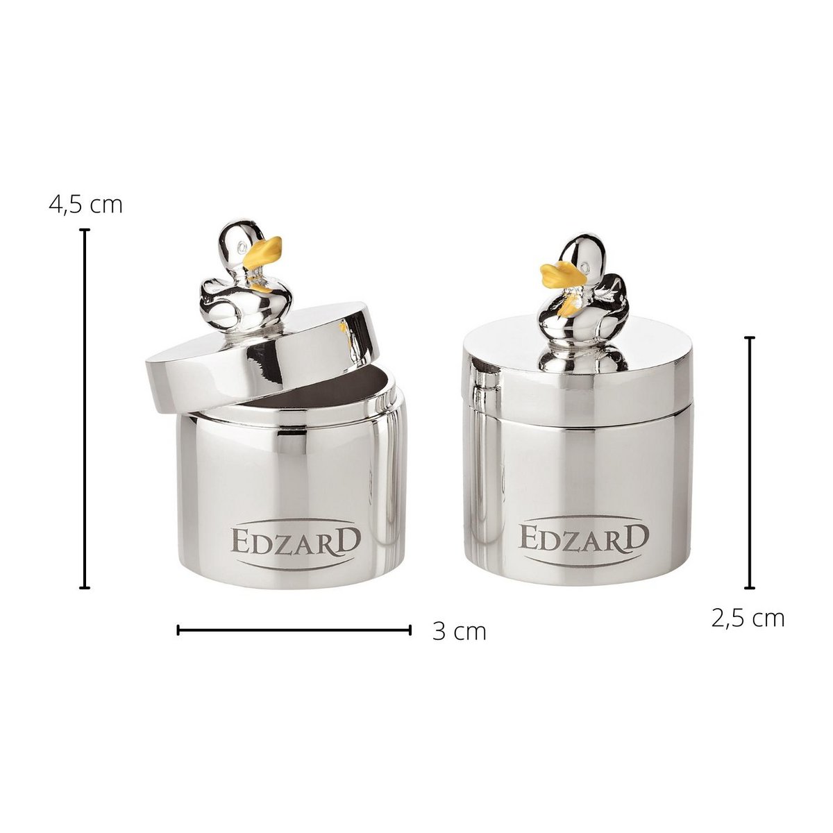 EDZARD set van 2 tandendoosjes juwelendoosjes eend, hoogte 5 cm, verzilverd, aanslagbestendig