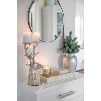 EDZARD kandelaar hert, vernikkeld aluminium, hoogte 32 cm, voor 3 stompkaarsen diameter 6 cm