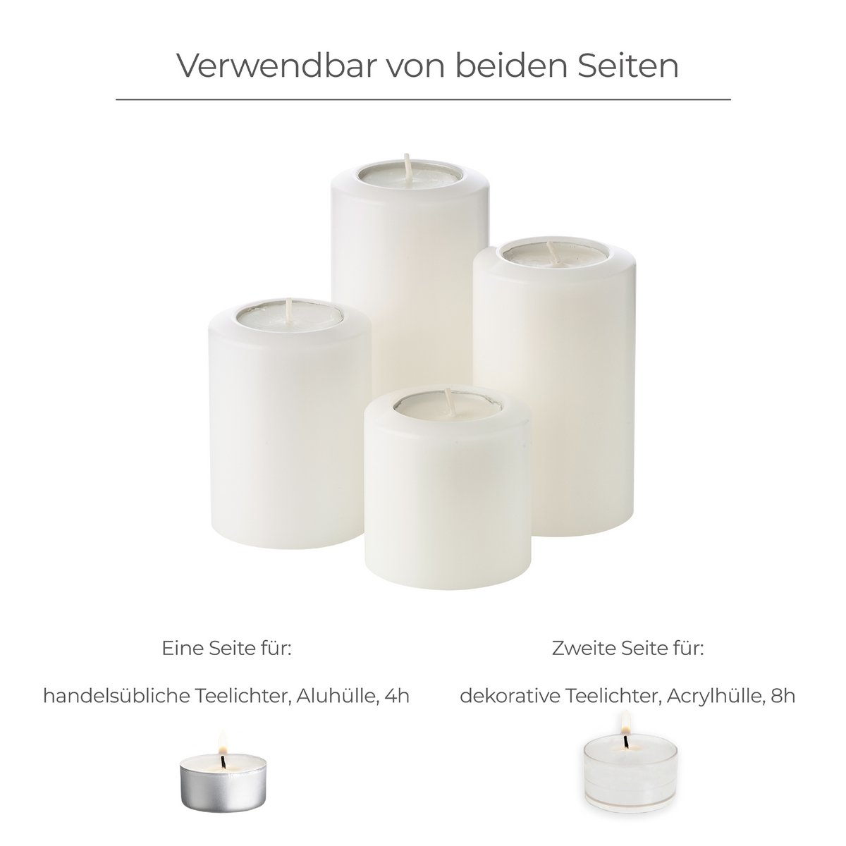 EDZARD set van 4 theelichthouders, permanente kaarsen, Cornelius Pine, ø 6 cm, hoogte 6, 8, 10, 12 cm, hittebestendig tot 90°