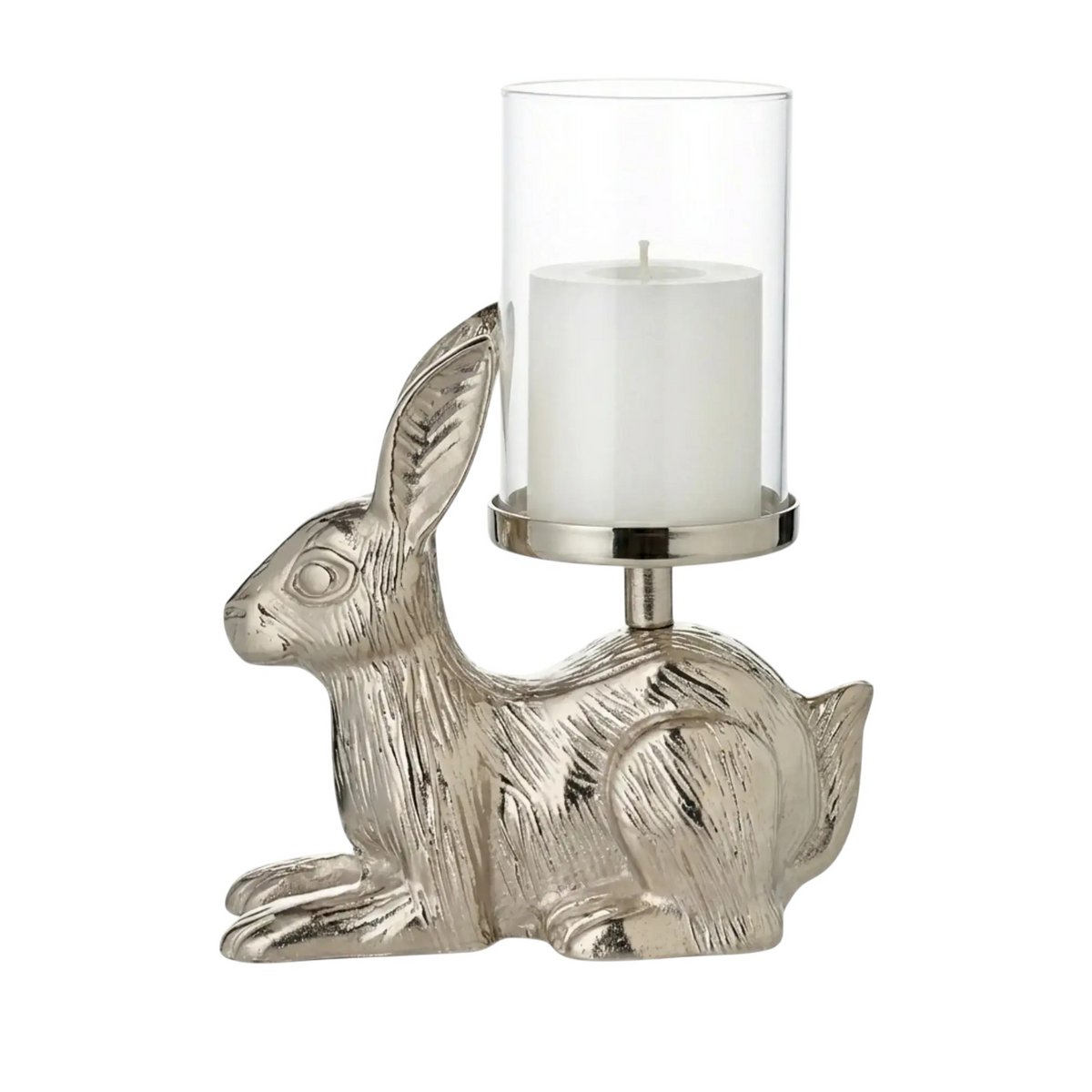Decoratieve kandelaar konijn (H 19 cm), zilverkleurig, vernikkeld aluminium
