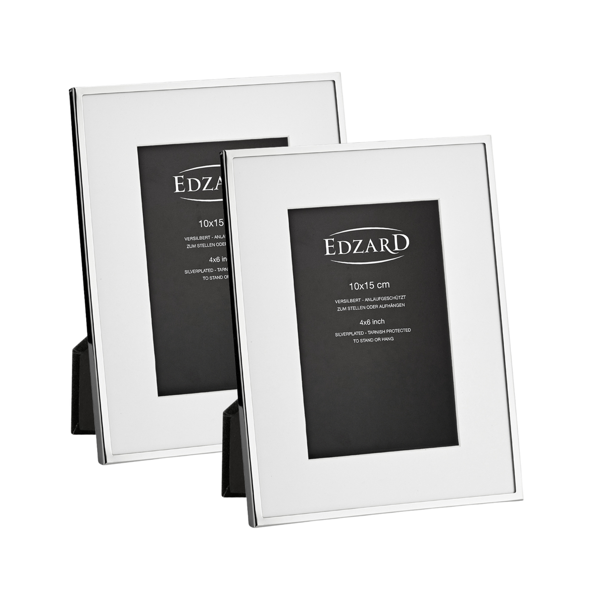 EDZARD set van 2 fotolijsten Rimini voor foto's 10 x 15 cm, passe-partout, elegant verzilverd, aanslagvrij, 2 hangers