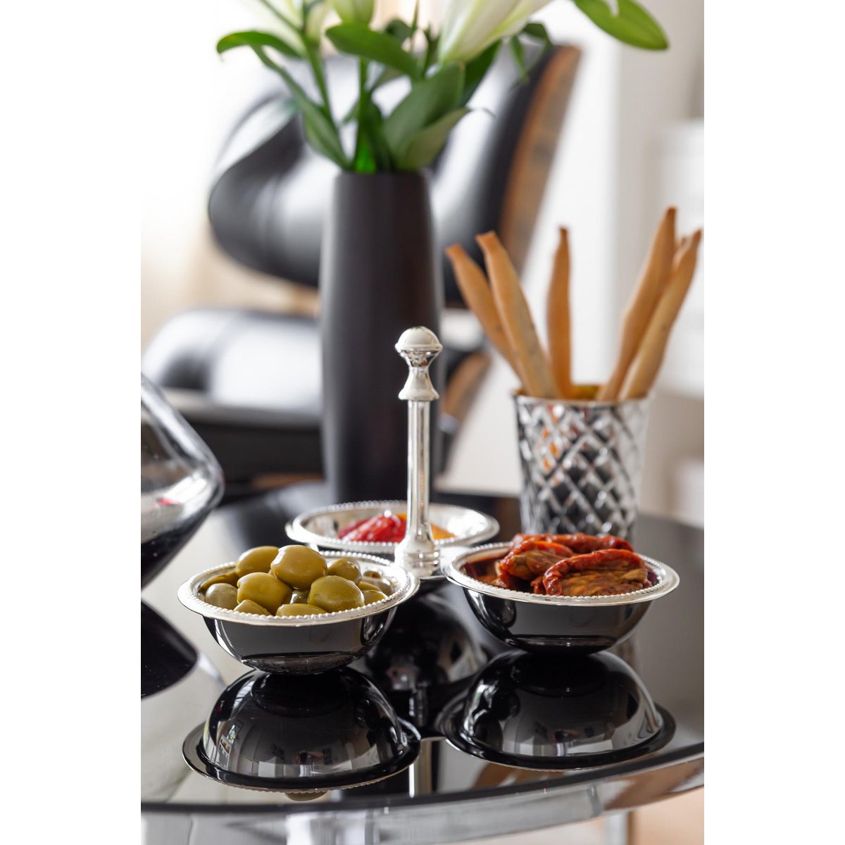 EDZARD triplet bowl triple bowl snack bowl Perla, zwaar verzilverd, diameter 21 cm
