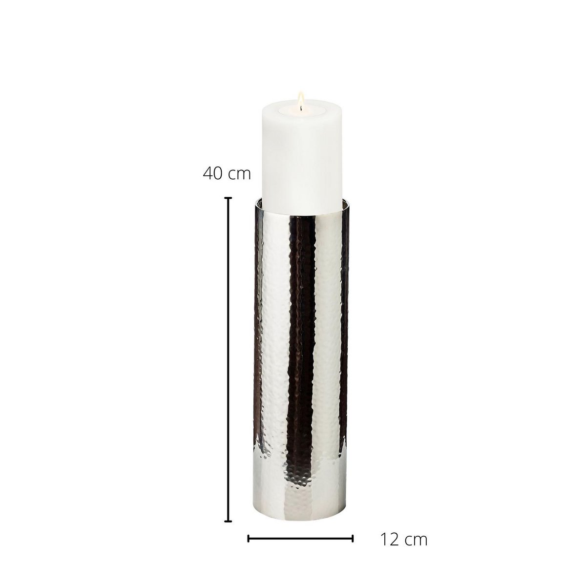 EDZARD kandelaar Boston voor kaars diameter 10 cm, gehamerd, RVS glanzend vernikkeld, H 40 cm