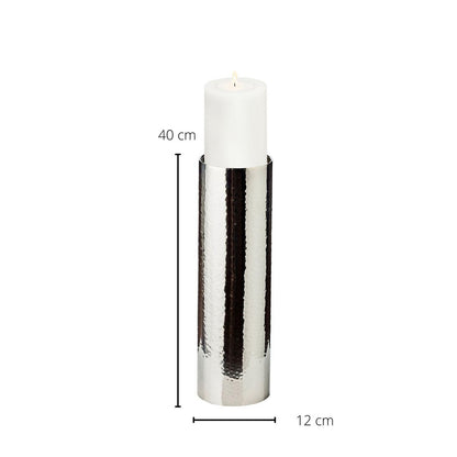 EDZARD kandelaar Boston voor kaars diameter 10 cm, gehamerd, RVS glanzend vernikkeld, H 40 cm