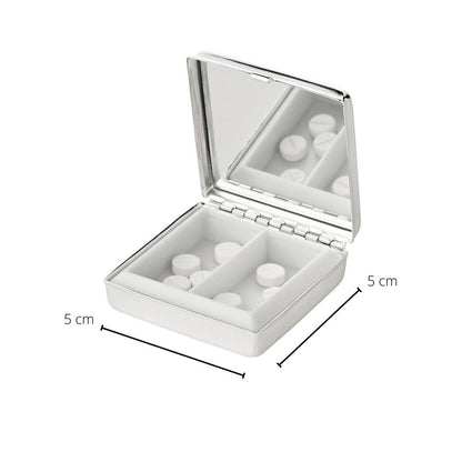 EDZARD pillendoosje Lydia met spiegel, 2 compartimenten, verzilverd, aanslagbestendig, 5 x 5 cm