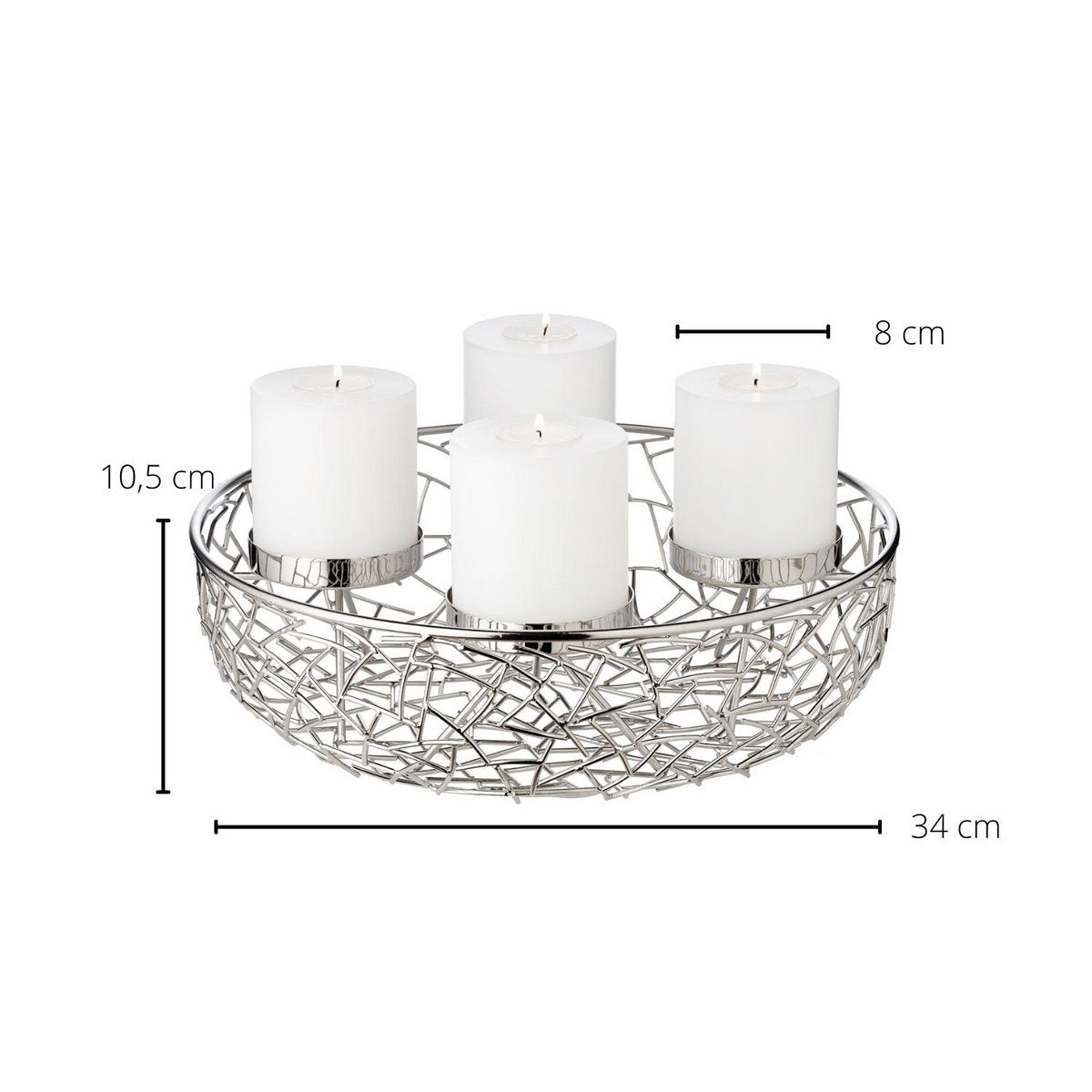 EDZARD Adventskrans Milano, roestvrij staal, vernikkeld, zilverkleurig, diameter 34 cm, voor kaarsen ø 8 cm