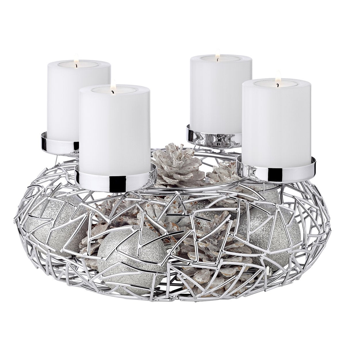 EDZARD Adventskrans Milano, roestvrij staal, glanzend vernikkeld, diameter 28 cm, voor stompkaarsen ø 6 cm