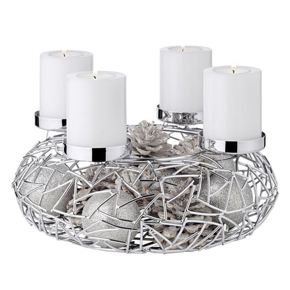 EDZARD Adventskrans Milano, roestvrij staal, glanzend vernikkeld, diameter 28 cm, voor stompkaarsen ø 6 cm