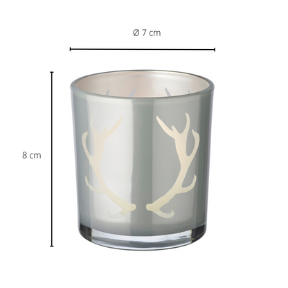 Set van 2 theelichtglazen Ati (hoogte 8 cm, Ø 7 cm), grijs, lantaarn met geweimotief
