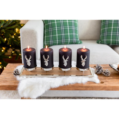 Adventskaarshouder Ruti (hoogte 5,5 cm, lengte 45 cm), zilver, roestvrij staal/mangohout,