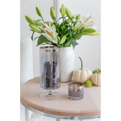 Lantaarn Stella (H 23 cm, ø 9,5 cm), donker kristalglas met platina rand, mondgeblazen