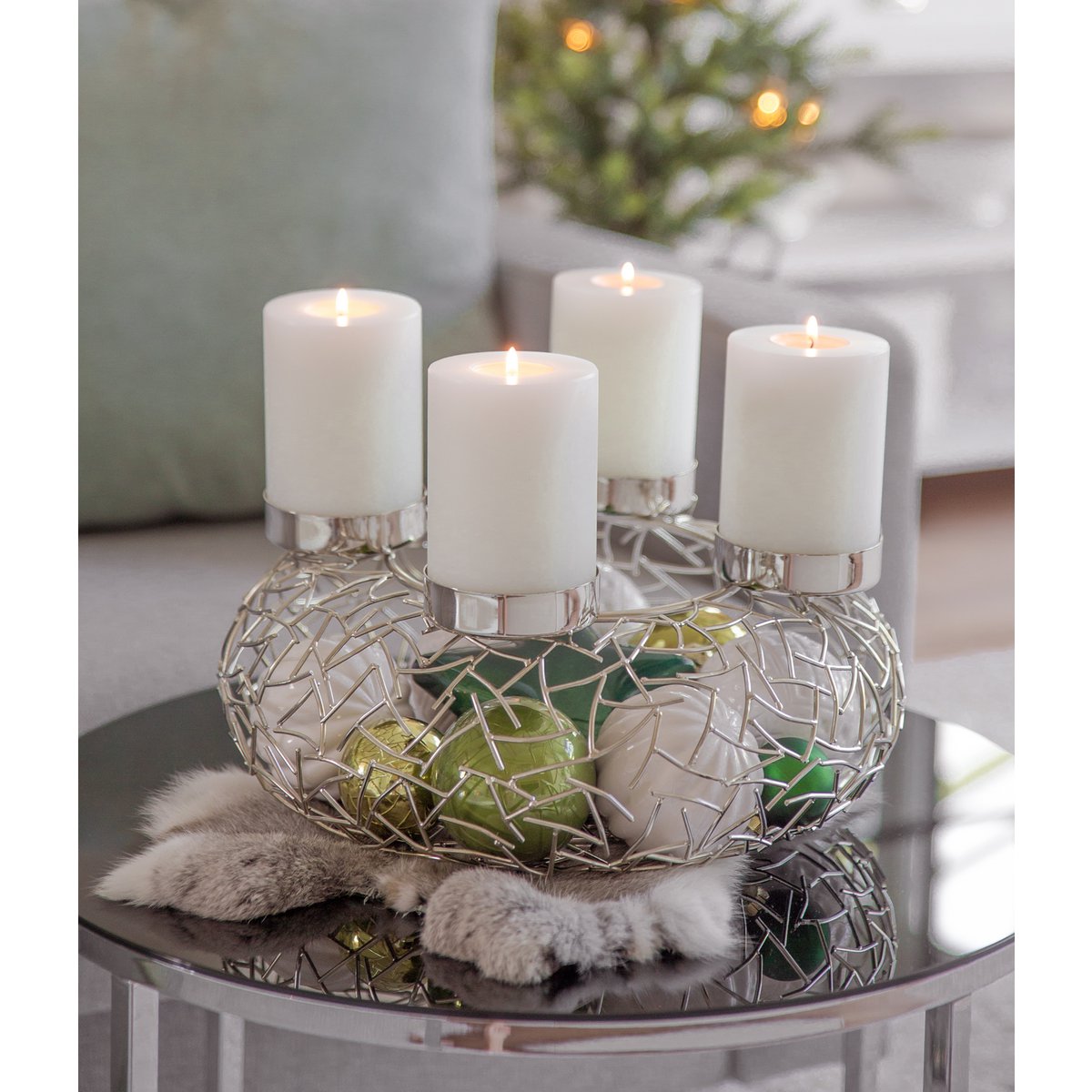 EDZARD Adventskrans Milano, roestvrij staal, glanzend vernikkeld, diameter 34 cm