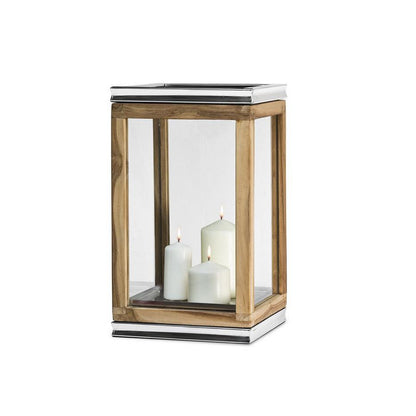 EDZARD lantaarn Dubai, teak en roestvrij staal, glanzend vernikkeld, hoogte 44 cm, gewicht 4,7 kg