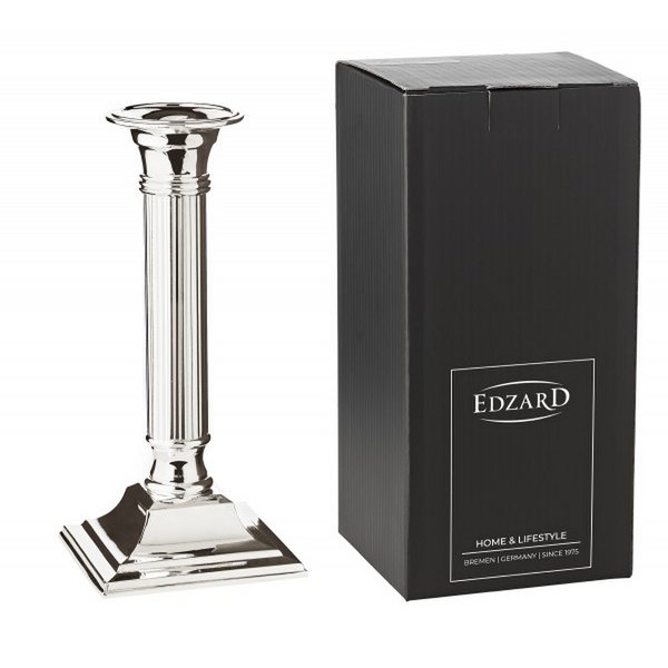 EDZARD kandelaar Lincoln voor stokkenkaarsen, geribbelde schacht, edel verzilverd, aanslag beschermd, H 19 cm