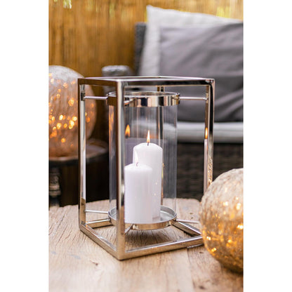 EDZARD Windlicht Banu, roestvrij staal, vernikkeld, met glas, hoogte 31 cm