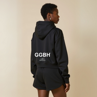 Crop hoodie met rits "GGBH" - Wit