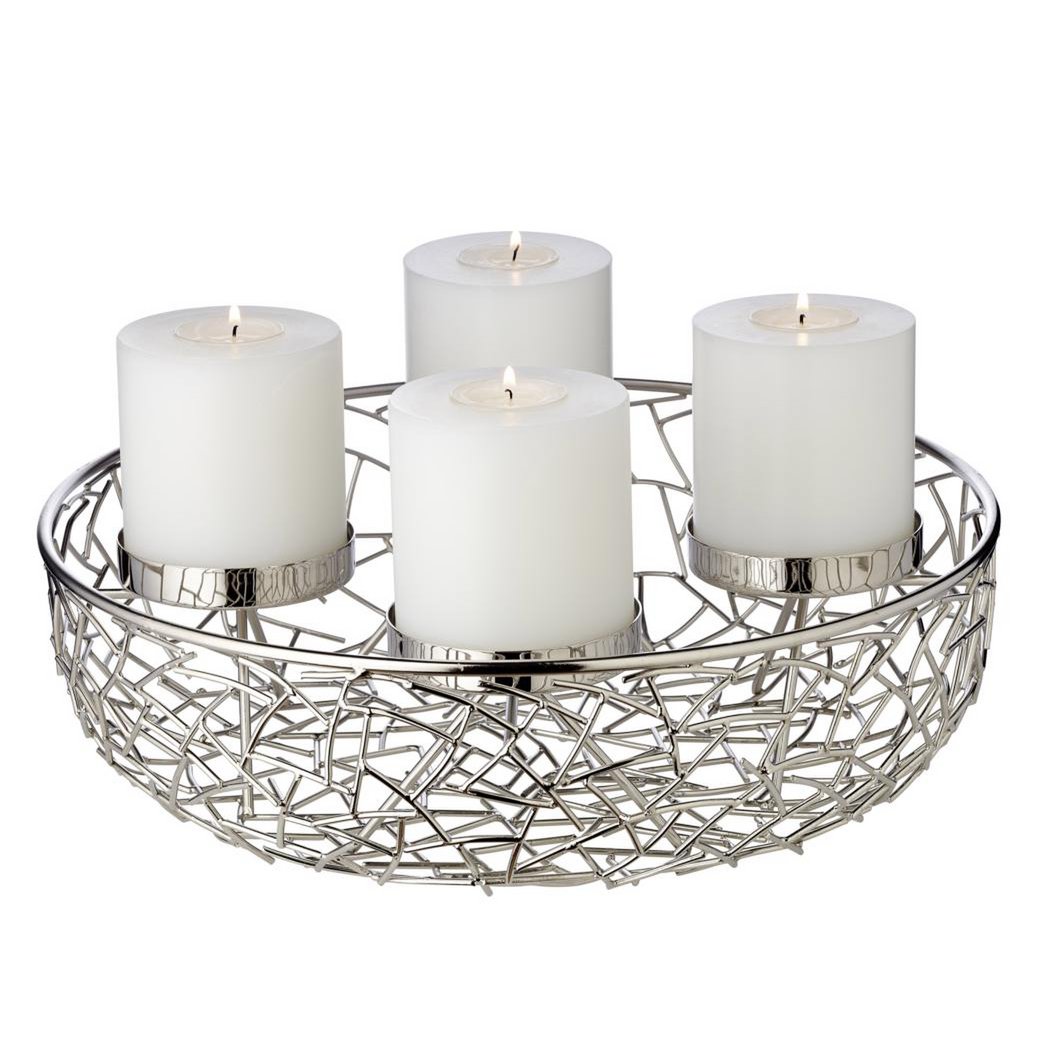 EDZARD Adventskrans Milano, roestvrij staal, vernikkeld, zilverkleurig, diameter 34 cm, voor kaarsen ø 8 cm