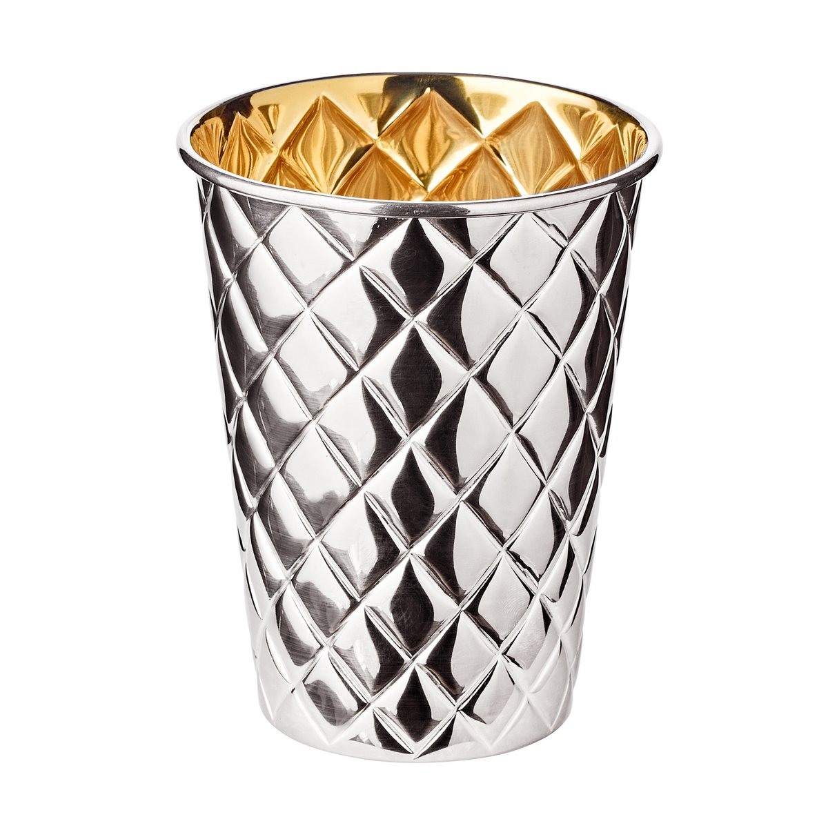 EDZARD zilveren beker Pilar met diamantpatroon, zwaar verzilverd, binnenkant goudlook (gepolijst messing), hoogte 11 cm